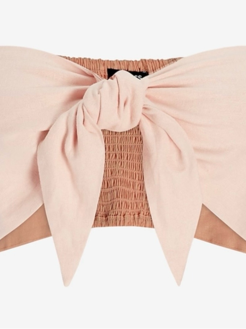 Express Smocked Bandeau Top with Front Tie - Blush Pink